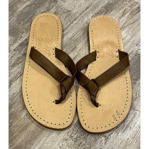 La Capri Chic Handmade Italian Leather Flip Flops Size 12 - Picture 1 of 7